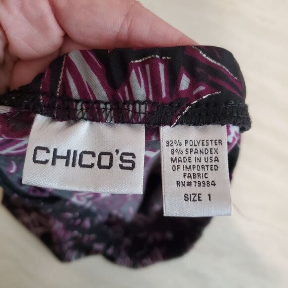 Chico's Skirt Womens 1 US 8 Black Purple Slinky Pull on Wrinkle resistant Silver - Picture 3 of 11